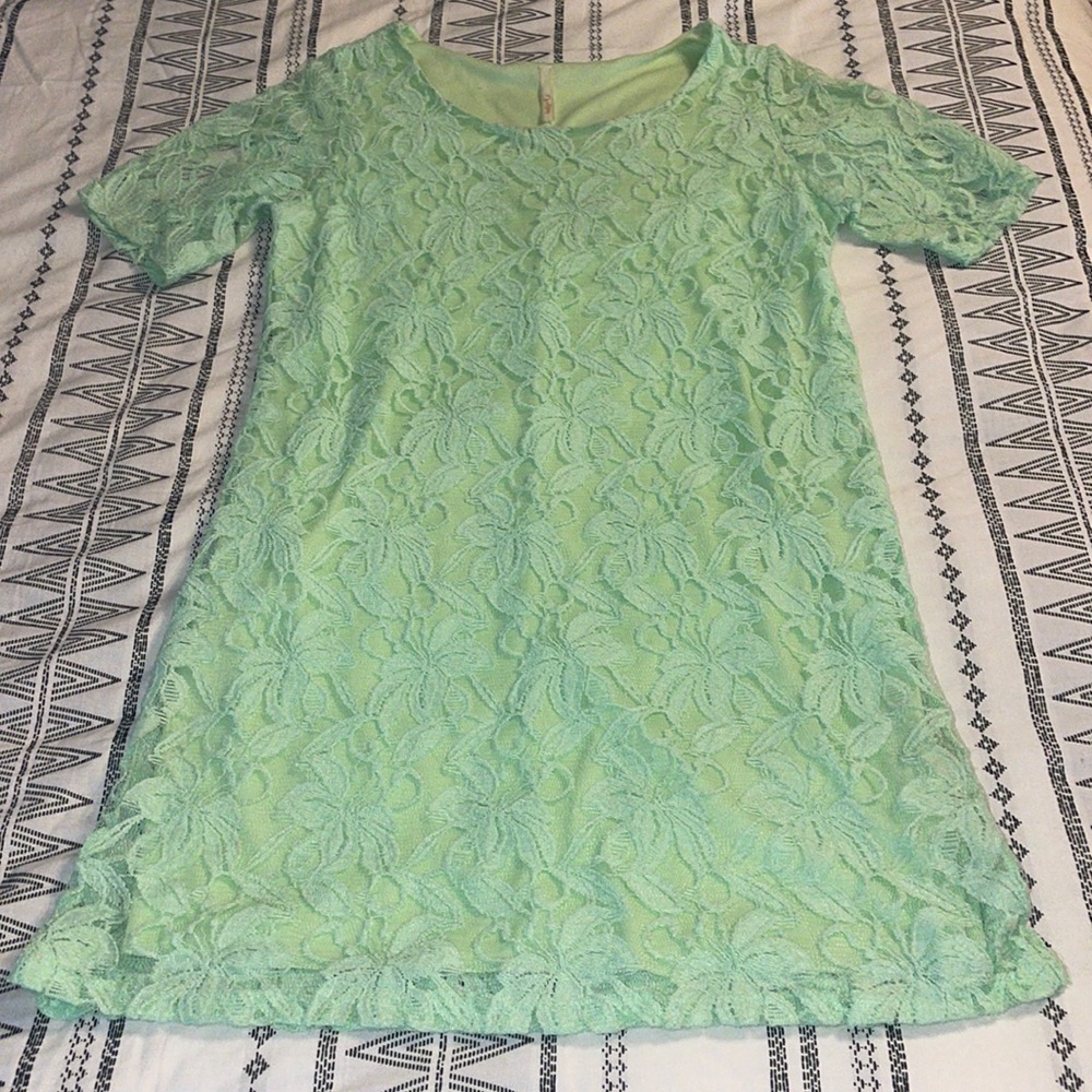 My Story mint green lace dress